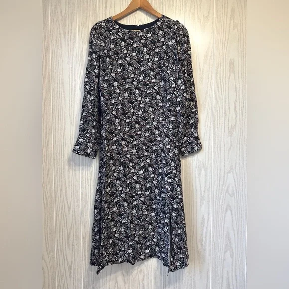 LOFT | Dresses | Loft Black Floral Long Sleeve Midi Dress Size 2 Euc |  Poshmark